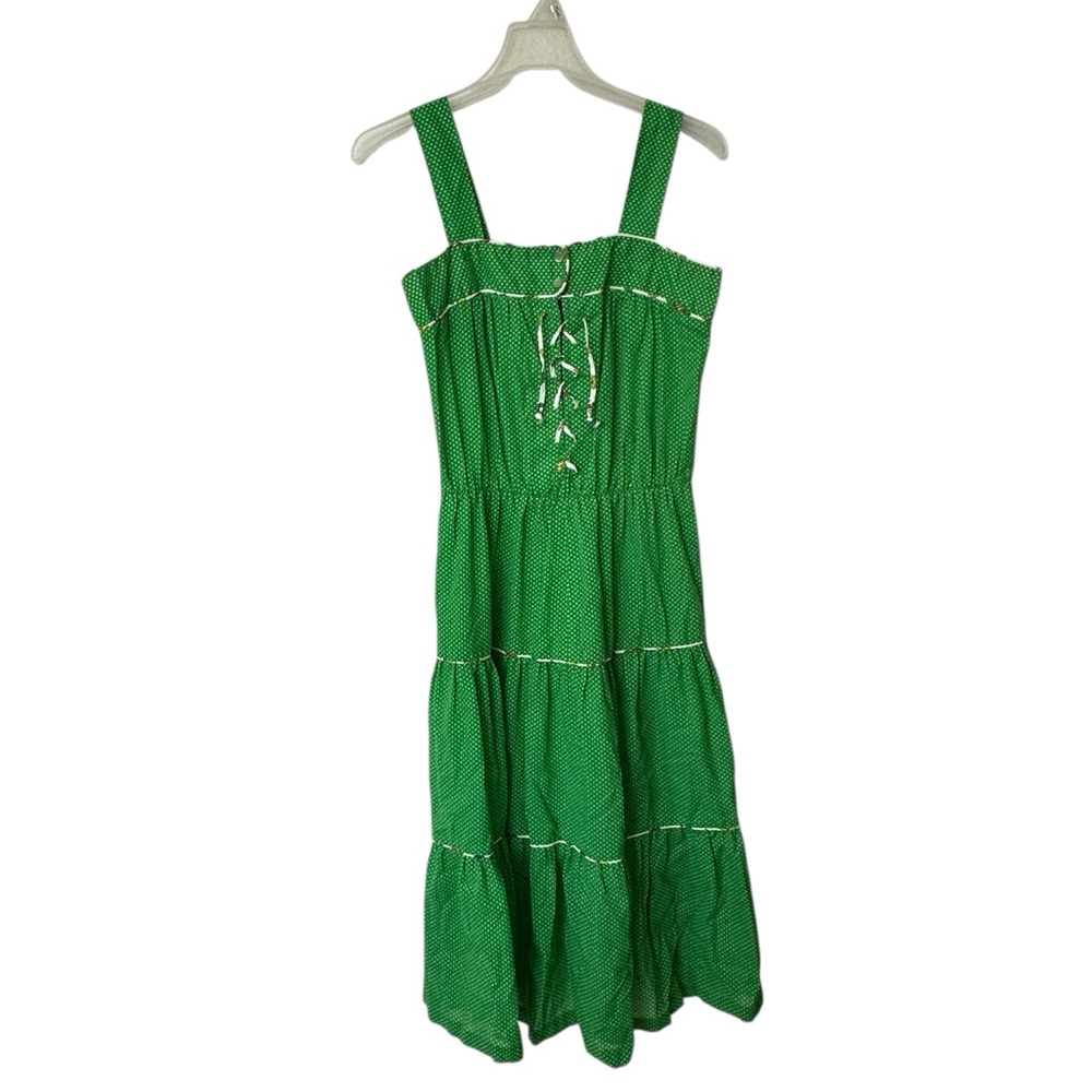 Linda Originals VTG cottage core green polka dot prairie dress square neck S